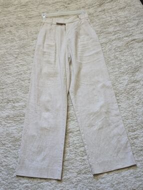 Banana Republic Linen Wide-Leg Chinos in Light Cream